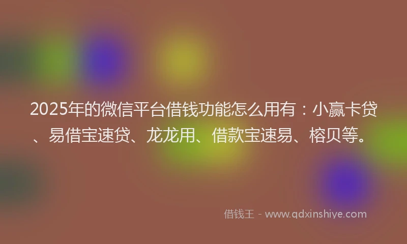 2025年的微信平台借钱功能怎么用有：小赢卡贷、易借宝速贷、龙龙用、借款宝速易、榕贝等。