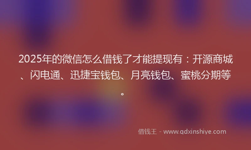 2025年的微信怎么借钱了才能提现有：开源商城、闪电通、迅捷宝钱包、月亮钱包、蜜桃分期等。