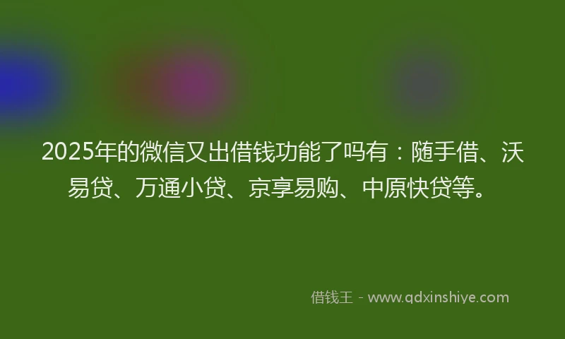 2025年的微信又出借钱功能了吗有：随手借、沃易贷、万通小贷、京享易购、中原快贷等。