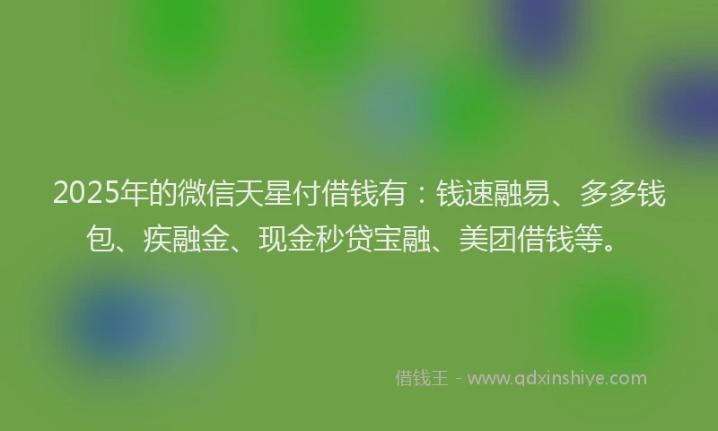 2025年的微信天星付借钱有：钱速融易、多多钱包、疾融金、现金秒贷宝融、美团借钱等。