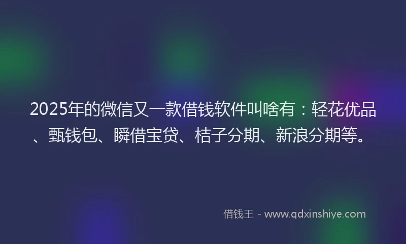 2025年的微信又一款借钱软件叫啥有：轻花优品、甄钱包、瞬借宝贷、桔子分期、新浪分期等。
