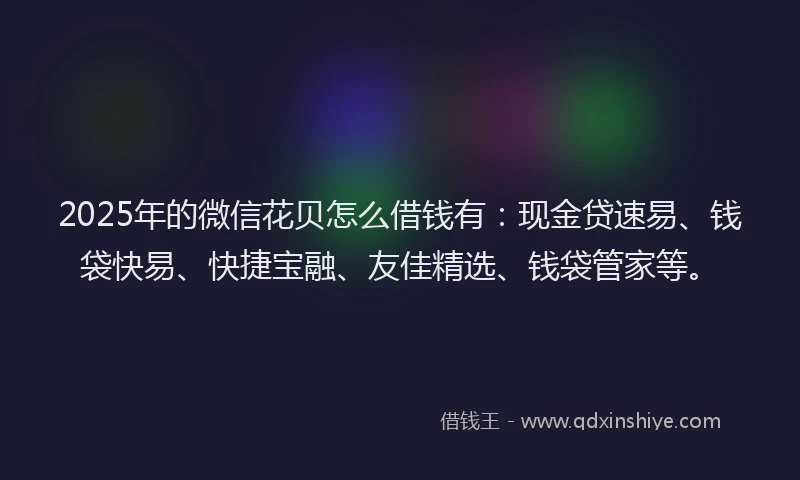 2025年的微信花贝怎么借钱有：现金贷速易、钱袋快易、快捷宝融、友佳精选、钱袋管家等。