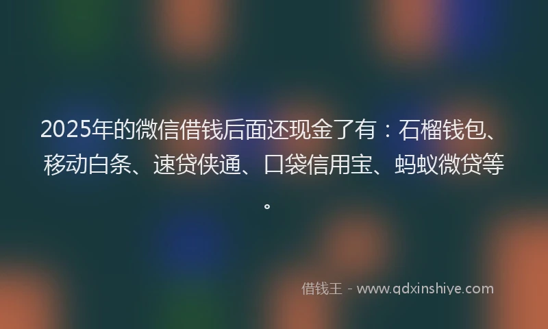 2025年的微信借钱后面还现金了有：石榴钱包、移动白条、速贷侠通、口袋信用宝、蚂蚁微贷等。