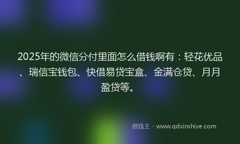 2025年的微信分付里面怎么借钱啊有：轻花优品、瑞信宝钱包、快借易贷宝盒、金满仓贷、月月盈贷等。