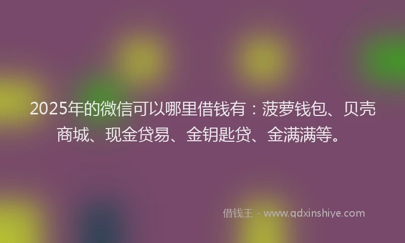 2025年的微信可以哪里借钱有：菠萝钱包、贝壳商城、现金贷易、金钥匙贷、金满满等。