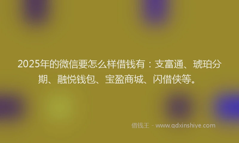 2025年的微信要怎么样借钱有：支富通、琥珀分期、融悦钱包、宝盈商城、闪借侠等。