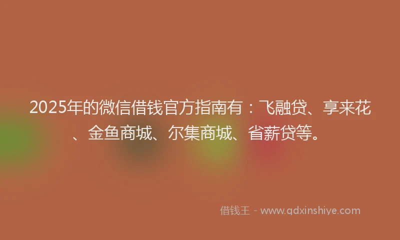 2025年的微信借钱官方指南有：飞融贷、享来花、金鱼商城、尔集商城、省薪贷等。