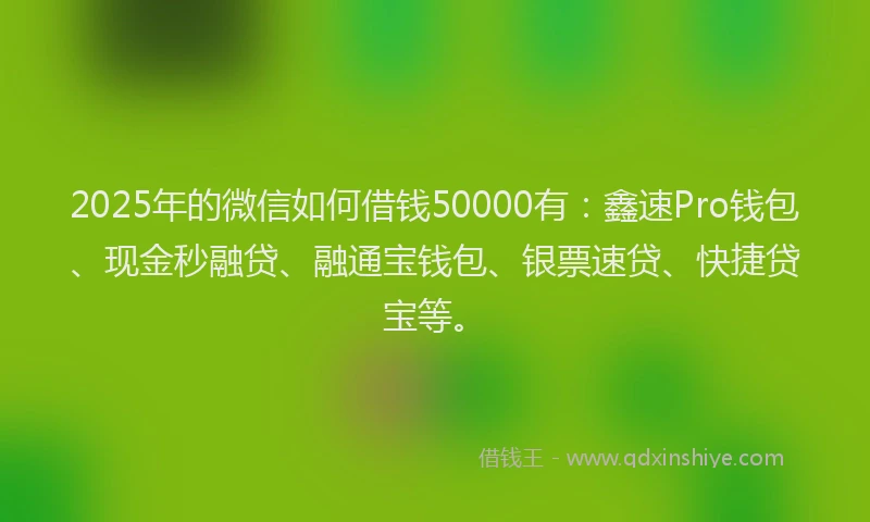 2025年的微信如何借钱50000有：鑫速Pro钱包、现金秒融贷、融通宝钱包、银票速贷、快捷贷宝等。