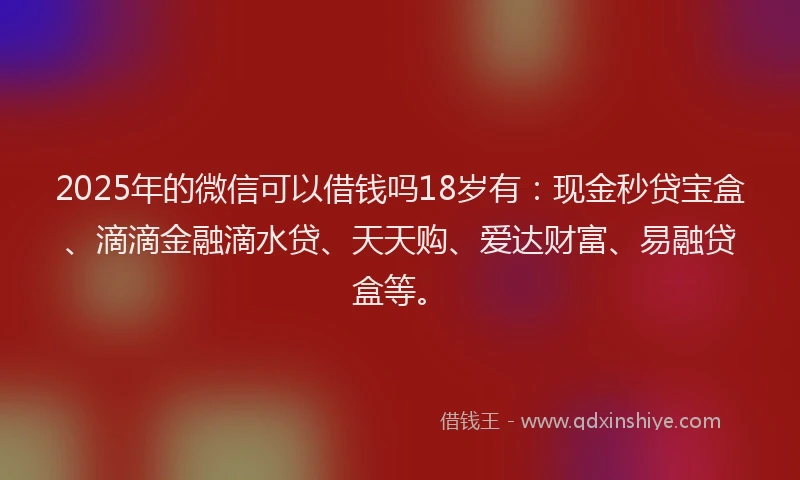 2025年的微信可以借钱吗18岁有：现金秒贷宝盒、滴滴金融滴水贷、天天购、爱达财富、易融贷盒等。