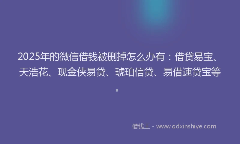 2025年的微信借钱被删掉怎么办有：借贷易宝、天浩花、现金侠易贷、琥珀信贷、易借速贷宝等。