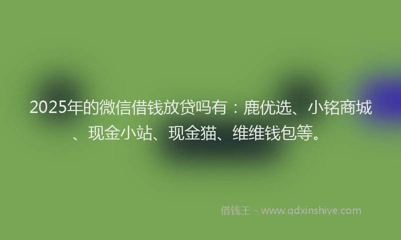 2025年的微信借钱放贷吗有：鹿优选、小铭商城、现金小站、现金猫、维维钱包等。