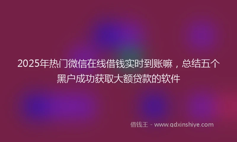2025年热门微信在线借钱实时到账嘛，总结五个黑户成功获取大额贷款的软件