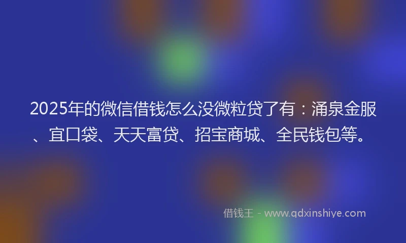 2025年的微信借钱怎么没微粒贷了有：涌泉金服、宜口袋、天天富贷、招宝商城、全民钱包等。