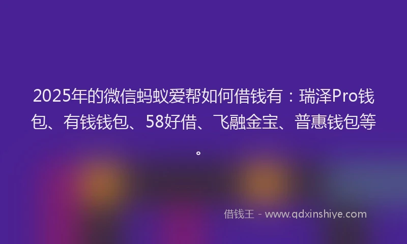2025年的微信蚂蚁爱帮如何借钱有：瑞泽Pro钱包、有钱钱包、58好借、飞融金宝、普惠钱包等。