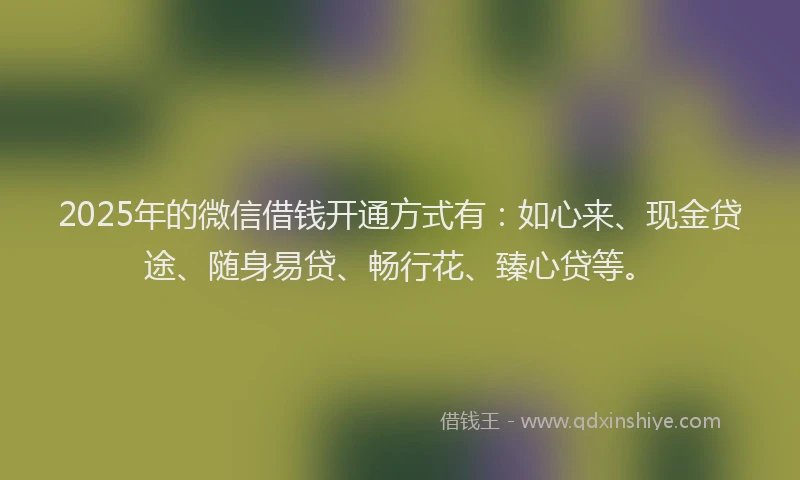 2025年的微信借钱开通方式有：如心来、现金贷途、随身易贷、畅行花、臻心贷等。
