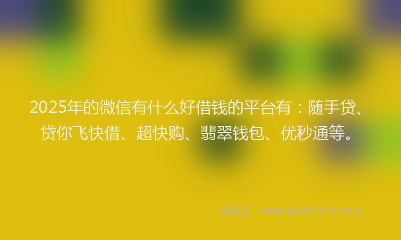2025年的微信有什么好借钱的平台有：随手贷、贷你飞快借、超快购、翡翠钱包、优秒通等。
