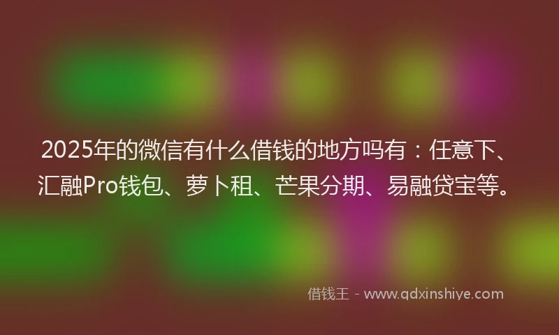 2025年的微信有什么借钱的地方吗有：任意下、汇融Pro钱包、萝卜租、芒果分期、易融贷宝等。