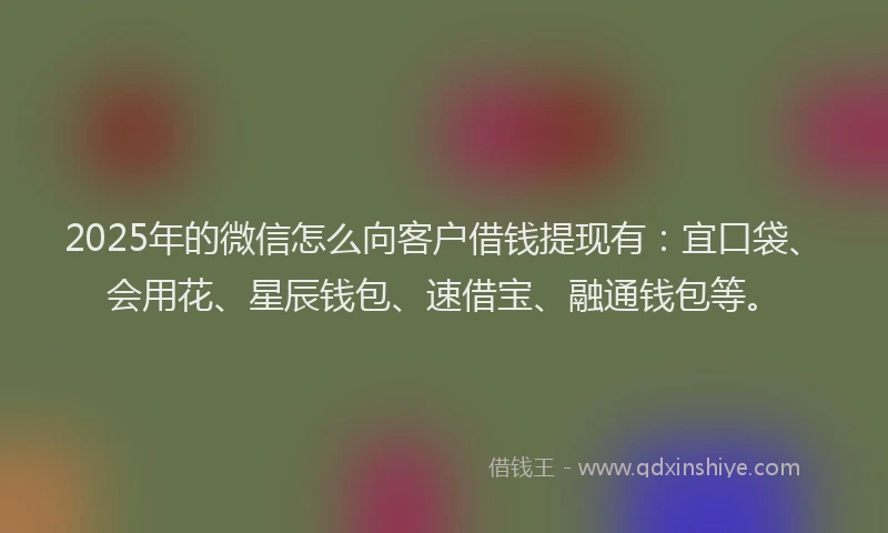 2025年的微信怎么向客户借钱提现有：宜口袋、会用花、星辰钱包、速借宝、融通钱包等。
