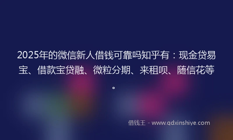 2025年的微信新人借钱可靠吗知乎有：现金贷易宝、借款宝贷融、微粒分期、来租呗、随信花等。