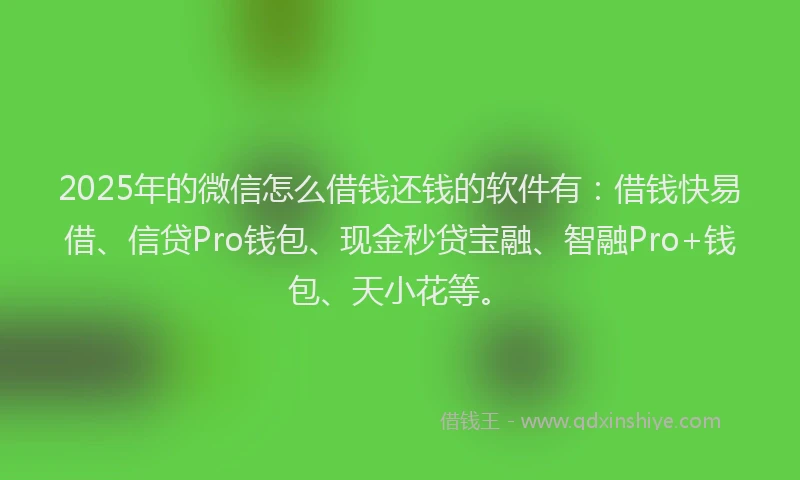 2025年的微信怎么借钱还钱的软件有：借钱快易借、信贷Pro钱包、现金秒贷宝融、智融Pro+钱包、天小花等。