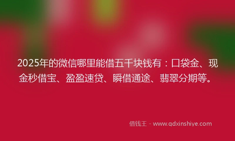 2025年的微信哪里能借五千块钱有：口袋金、现金秒借宝、盈盈速贷、瞬借通途、翡翠分期等。
