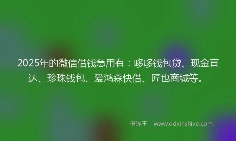 2025年的微信借钱急用有：哆哆钱包贷、现金直达、珍珠钱包、爱鸿森快借、匠也商城等。