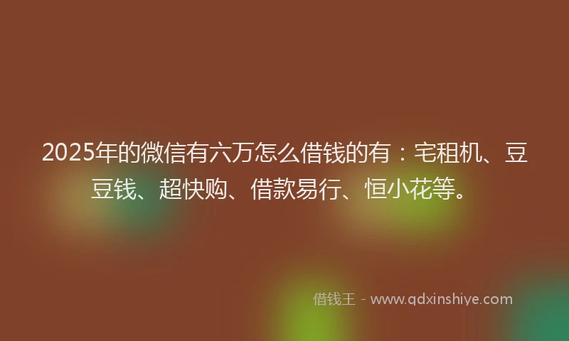 2025年的微信有六万怎么借钱的有：宅租机、豆豆钱、超快购、借款易行、恒小花等。