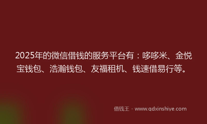 2025年的微信借钱的服务平台有：哆哆米、金悦宝钱包、浩瀚钱包、友福租机、钱速借易行等。