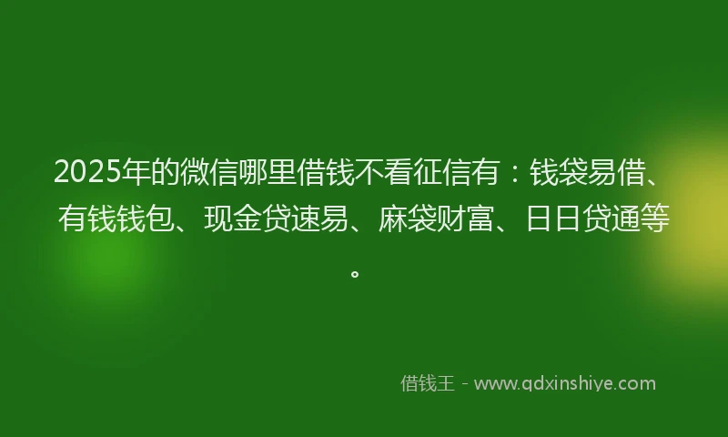 2025年的微信哪里借钱不看征信有：钱袋易借、有钱钱包、现金贷速易、麻袋财富、日日贷通等。