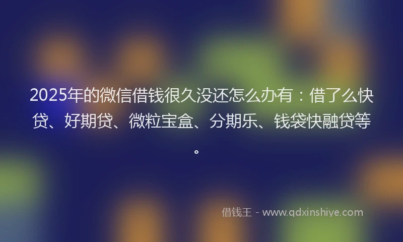 2025年的微信借钱很久没还怎么办有：借了么快贷、好期贷、微粒宝盒、分期乐、钱袋快融贷等。