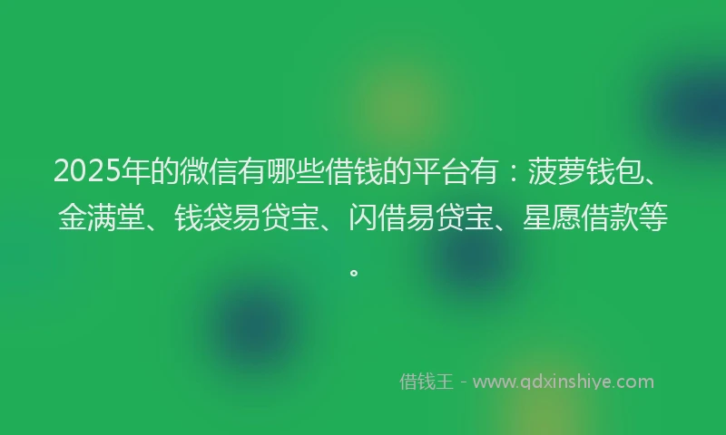 2025年的微信有哪些借钱的平台有:菠萝钱包、金满堂、钱袋易贷宝、闪借易贷宝、星愿借款等。