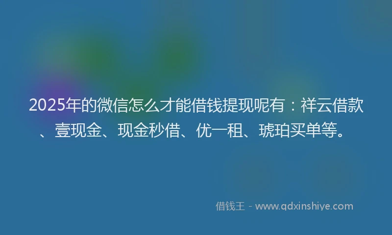 2025年的微信怎么才能借钱提现呢有：祥云借款、壹现金、现金秒借、优一租、琥珀买单等。