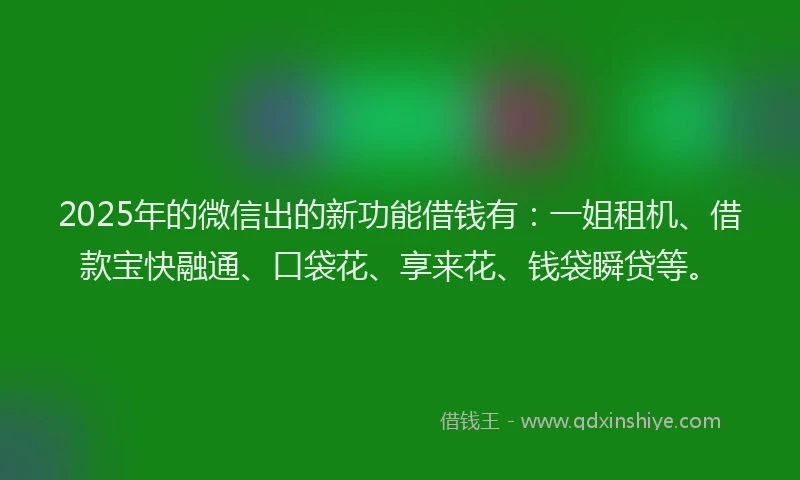 2025年的微信出的新功能借钱有：一姐租机、借款宝快融通、口袋花、享来花、钱袋瞬贷等。