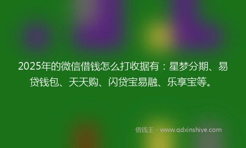 2025年的微信借钱怎么打收据有：星梦分期、易贷钱包、天天购、闪贷宝易融、乐享宝等。