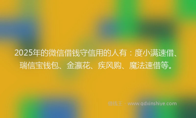 2025年的微信借钱守信用的人有：度小满速借、瑞信宝钱包、金瀛花、疾风购、魔法速借等。