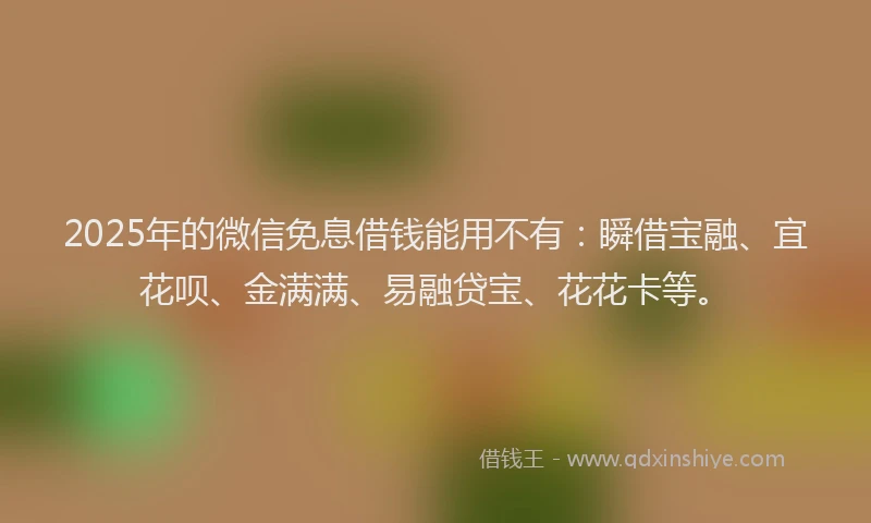 2025年的微信免息借钱能用不有：瞬借宝融、宜花呗、金满满、易融贷宝、花花卡等。