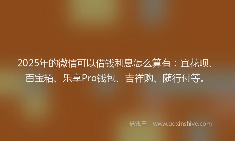 2025年的微信可以借钱利息怎么算有：宜花呗、百宝箱、乐享Pro钱包、吉祥购、随行付等。