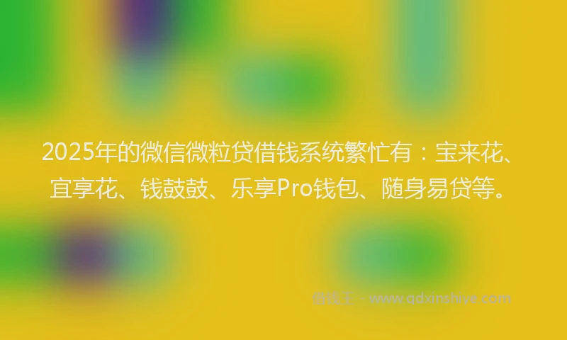 2025年的微信微粒贷借钱系统繁忙有：宝来花、宜享花、钱鼓鼓、乐享Pro钱包、随身易贷等。