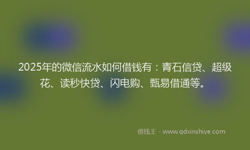 2025年的微信流水如何借钱有：青石信贷、超级花、读秒快贷、闪电购、甄易借通等。