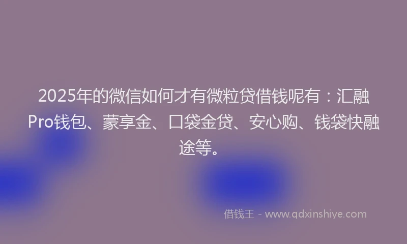 2025年的微信如何才有微粒贷借钱呢有：汇融Pro钱包、蒙享金、口袋金贷、安心购、钱袋快融途等。