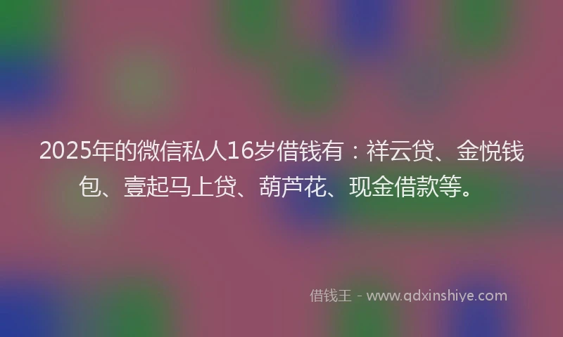 2025年的微信私人16岁借钱有：祥云贷、金悦钱包、壹起马上贷、葫芦花、现金借款等。