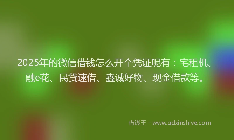 2025年的微信借钱怎么开个凭证呢有：宅租机、融e花、民贷速借、鑫诚好物、现金借款等。