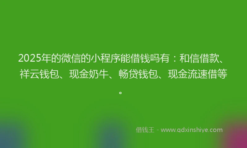 2025年的微信的小程序能借钱吗有：和信借款、祥云钱包、现金奶牛、畅贷钱包、现金流速借等。