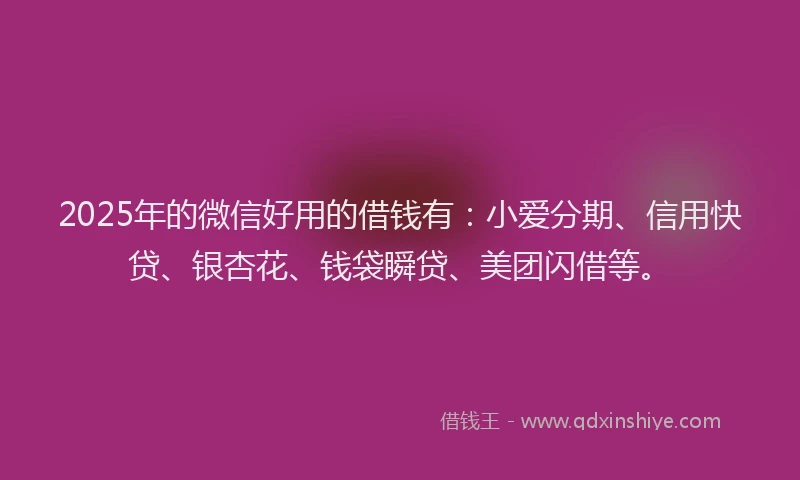 2025年的微信好用的借钱有：小爱分期、信用快贷、银杏花、钱袋瞬贷、美团闪借等。