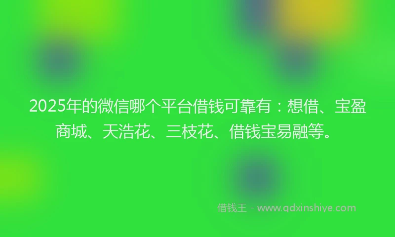 2025年的微信哪个平台借钱可靠有：想借、宝盈商城、天浩花、三枝花、借钱宝易融等。