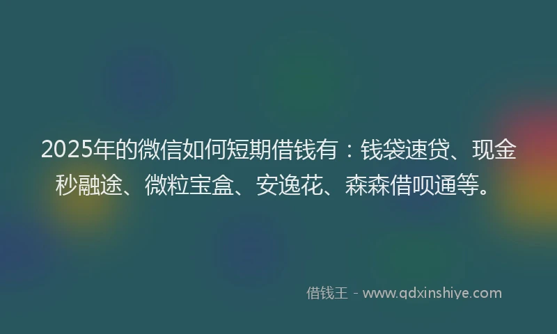 2025年的微信如何短期借钱有：钱袋速贷、现金秒融途、微粒宝盒、安逸花、森森借呗通等。
