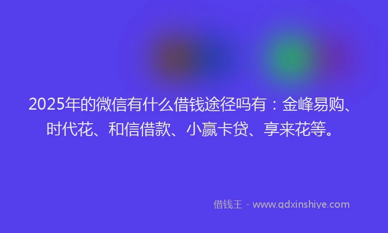 2025年的微信有什么借钱途径吗有：金峰易购、时代花、和信借款、小赢卡贷、享来花等。