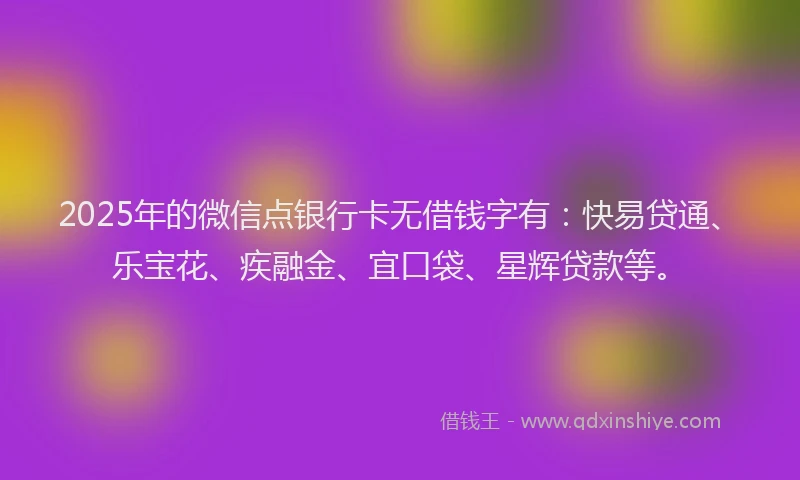 2025年的微信点银行卡无借钱字有：快易贷通、乐宝花、疾融金、宜口袋、星辉贷款等。
