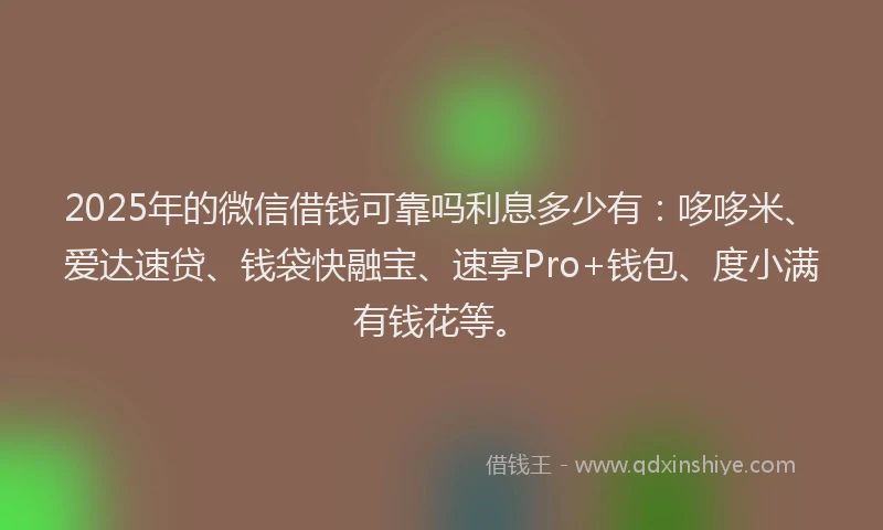 2025年的微信借钱可靠吗利息多少有：哆哆米、爱达速贷、钱袋快融宝、速享Pro+钱包、度小满有钱花等。