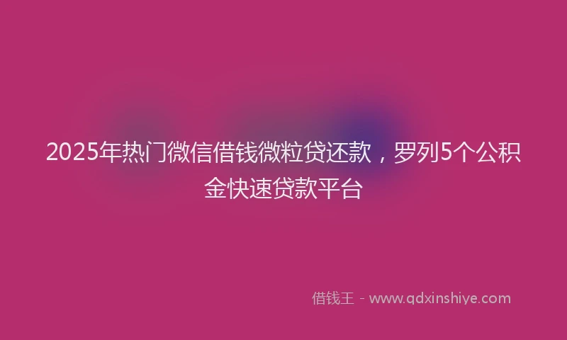 2025年热门微信借钱微粒贷还款，罗列5个公积金快速贷款平台